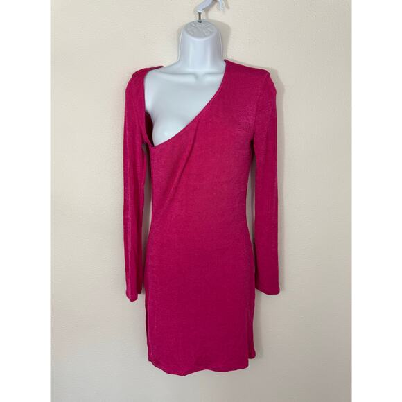 NWT PrettyLittleThing Hot Pink One Shoulder Mini Dress Size 6 - Picture 3 of 10